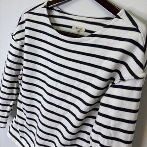Madewell Women's Luxe Long-Sleeve Top in Classic Stripe Black‎ Coal Size Small